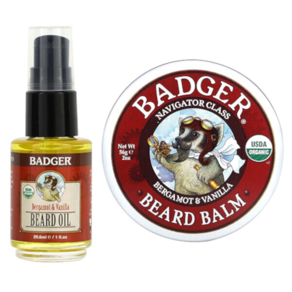 Набор для ухода за бородой, бергамот и ваниль, набор из 2 предметов Badger Basket