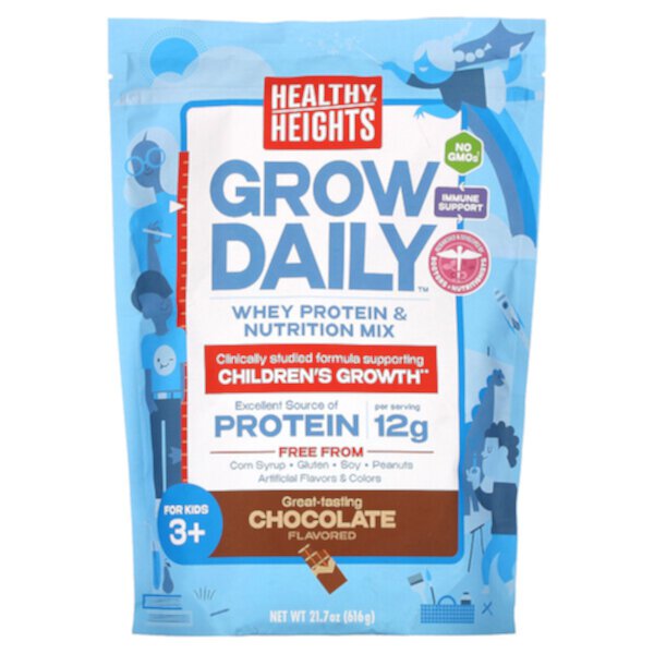 Grow Daily, Смесь сывороточного протеина и питания, для детей 3+, шоколад, 21,7 унции (616 г) Healthy Heights