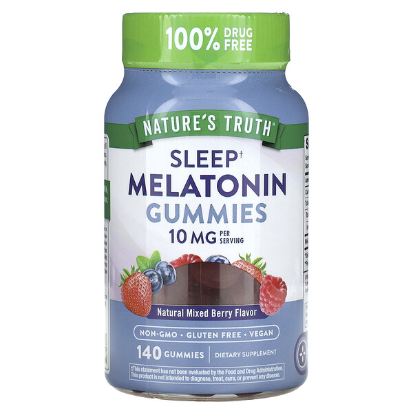 Мелатонин для сна, Натуральные ягоды, 10 мг, 140 жевательных мармеладок (5 мг на мармеладку) - Nature's Truth Nature's Truth