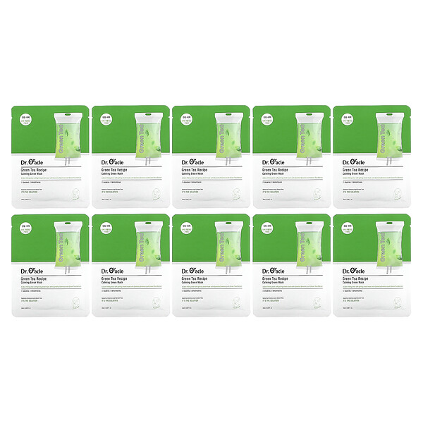 Успокаивающая зеленая маска для красоты, рецепт зеленого чая, 10 листов маски, 0,84 жидких унции (25 мл) Dr. Oracle