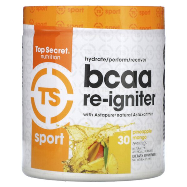 Sport, BCAA Re-Igniter с астаксантином Astapure Nautral, ананас и манго, 9,84 унции (279 г) Top Secret Nutrition