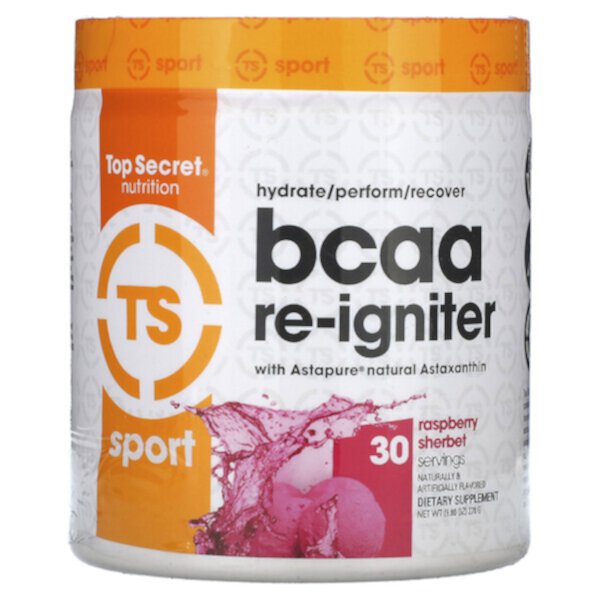 Sport, BCAA Re-Igniter с астаксантином Astapure Nautral, малиновый шербет, 9,80 унции (278 г) Top Secret Nutrition