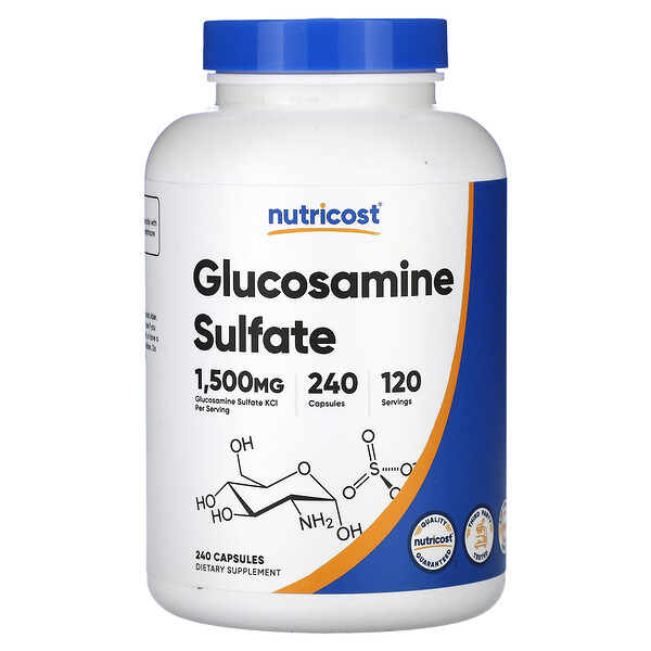 Глюкозамина сульфат, 1500 мг, 240 капсул (750 мг на капсулу) Nutricost