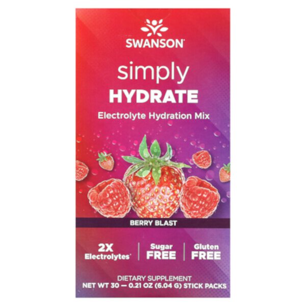 Simply Hydrate, Electrolyte Hydration Mix, Berry Blast, 30 Stick Packs, 0.21 oz (Унции) (6.04 g) Each Swanson