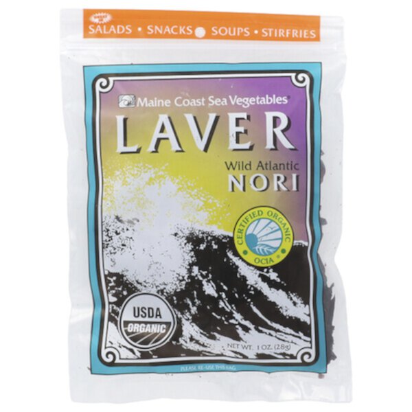 Laver, Нори Wild Atlantic, 1 унция (28 г) Maine Coast Sea Vegetables