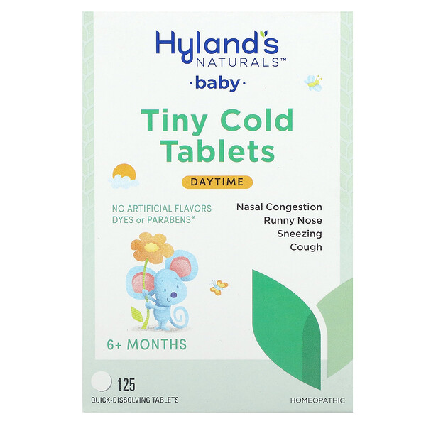 Baby, Маленькие таблетки от простуды, дневные, от 6 месяцев, 125 быстрорастворимых таблеток Hyland's Naturals