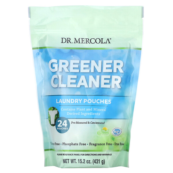 Greener Cleaner, Пакеты для стирки, без отдушек, 24 пакета, 15,2 унции (431 г) Dr. Mercola