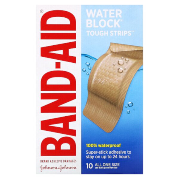 Клейкие бинты, жесткие полоски с водяным блоком, 10 бинтов Band Aid