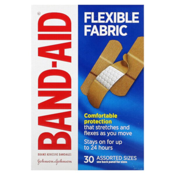 Лейкопластыри, гибкая ткань, 30 разных размеров Band Aid