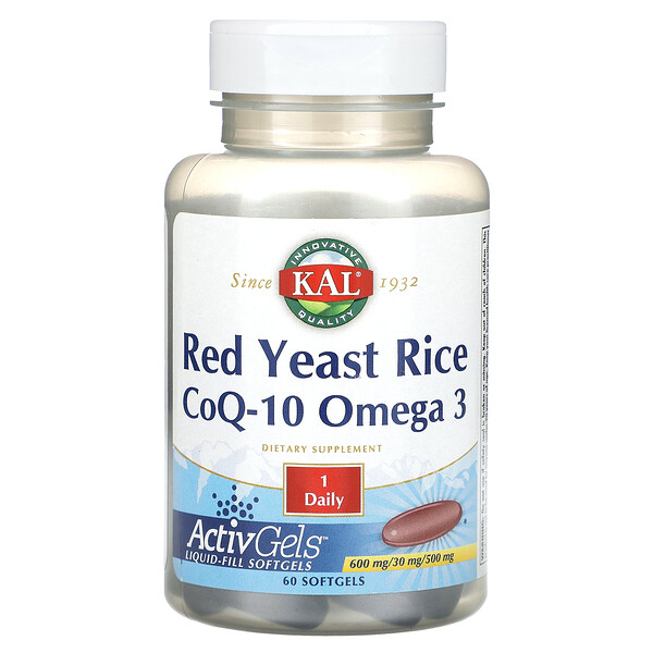 Красный дрожжевой рис, CoQ-10, омега-3, 60 мягких таблеток KAL