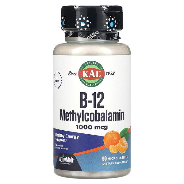 B-12 Метилкобаламин, Мандарин, 1000 мкг, 90 микротаблеток - KAL KAL