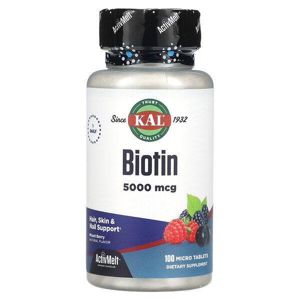 Биотин, Вкус смешанных ягод - 5000 мкг - 100 микротаблеток - KAL KAL