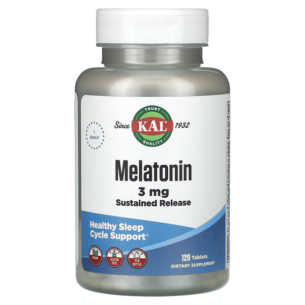 Мелатонин, замедленного высвобождения, 3 мг, 120 таблеток KAL