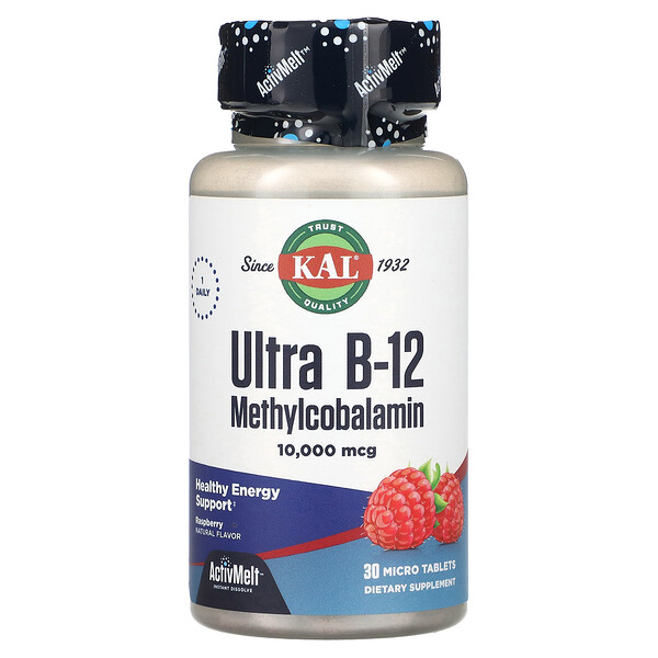 Ultra B-12 Метилкобаламин, Малина, 10000 мкг, 30 микротаблеток - KAL KAL