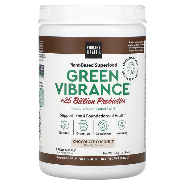 Green Vibrance +25 Billion Probiotics, версия 21.0, шоколадно-кокосовый, 12,35 унции (350 г) VIBRANT