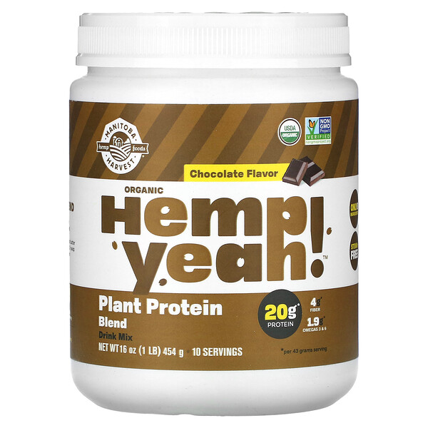 Organic Hemp Yeah!, Смесь растительных белков, шоколад, 1 фунт (454 г) Manitoba Harvest