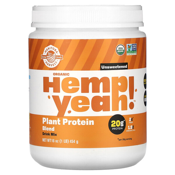 Organic Hemp Yeah!, смесь растительных белков, без сахара, 1 фунт (454 г) Manitoba Harvest