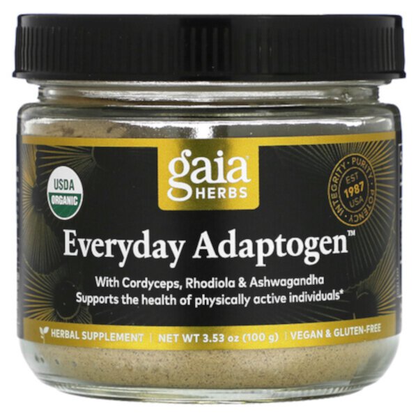 Адаптоген на каждый день, с кордицепсом, родиолой и ашвагандой, 3,53 унции (100 г) Gaia Herbs
