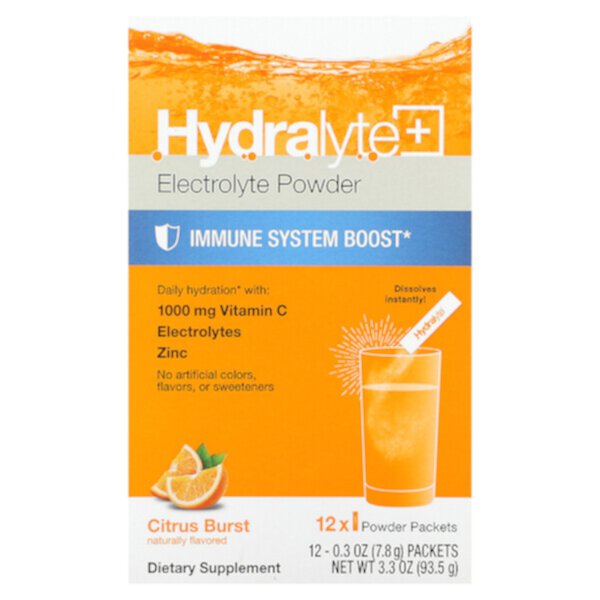 Электролитный порошок, укрепление иммунной системы, Citrus Burst, 12 пакетов по 0,3 (7,8 г) каждый Hydralyte