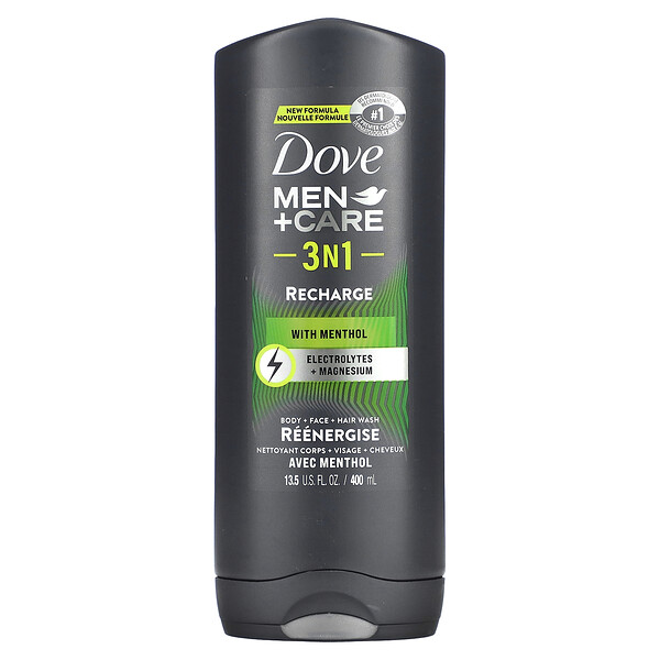 Men+Care 3 n 1, Body + Face + Hair Wash with Menthol, Recharge, 13.5 oz (400 ml) Dove
