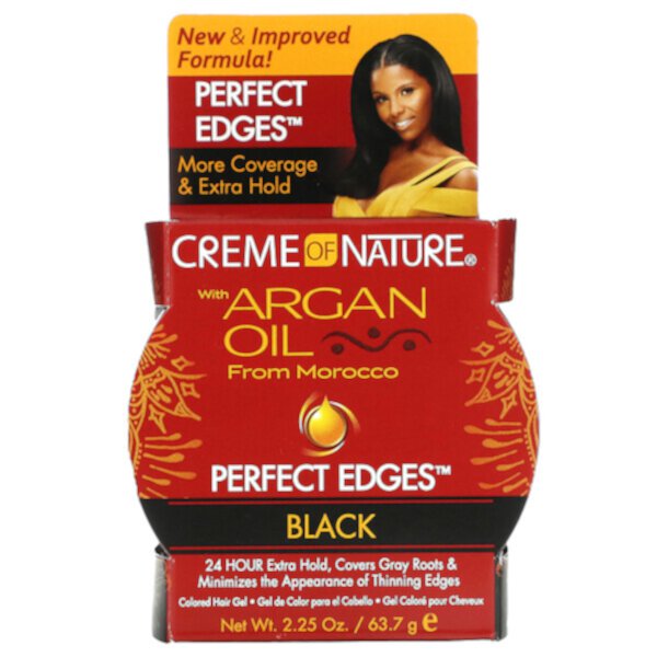 Argan Oil From Morocco, Perfect Edges, цветной гель для волос, черный, 2,25 унции (63,7 г) Creme Of Nature