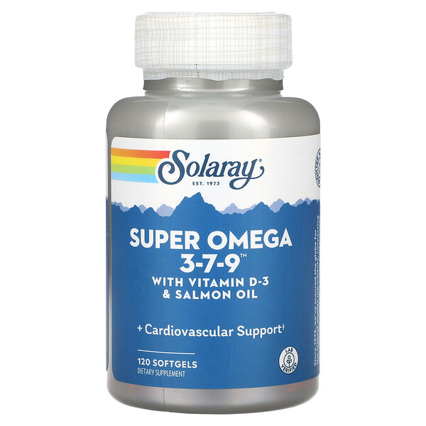 Super Omega 3-7-9 с Витамином D-3 и Маслом Лосося - 120 капсул - Solaray Solaray
