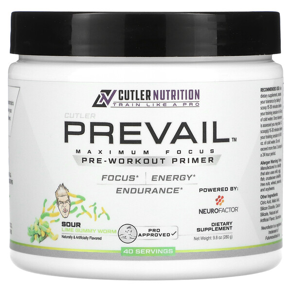 Prevail Pre-Workout Primer, кисло-лаймовый мармеладный червь, 9,8 унции (280 г) Cutler Nutrition