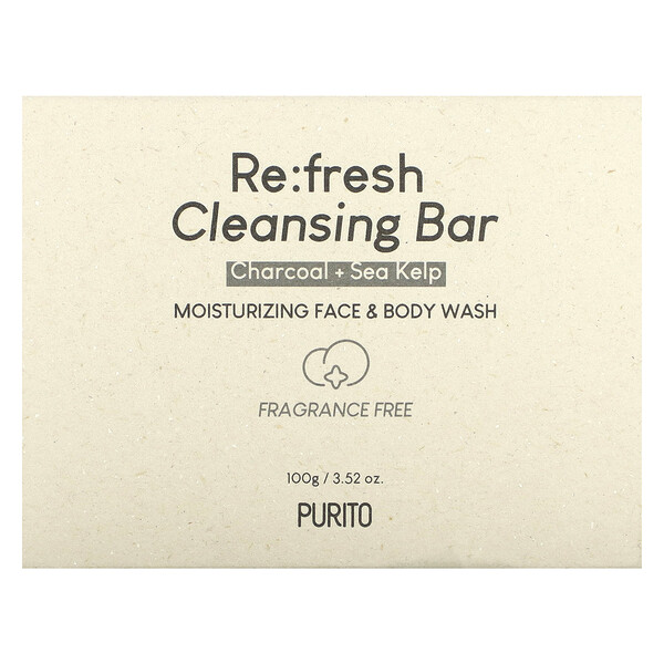 Re:fresh Cleansing Bar, уголь + морские водоросли, без отдушек, 3,52 унции (100 г) Purito