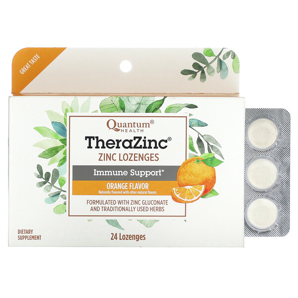 TheraZinc, Таблетки с цинком, апельсин, 24 пастилки Quantum