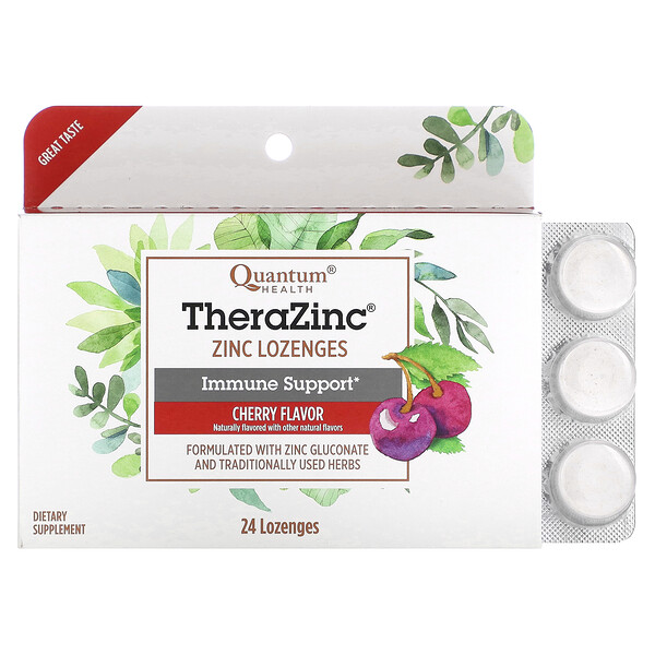 TheraZinc, Поддержка иммунитета, вишня, 24 пастилки Quantum