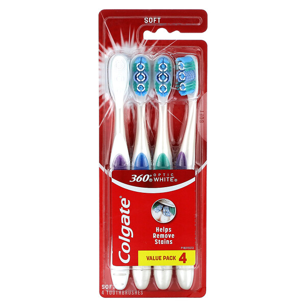 Optic White 360, Toothbrushes, Soft, 4 Toothbrushes Colgate