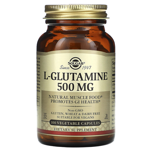 L-глутамин, 500 мг, 100 растительных капсул Solgar