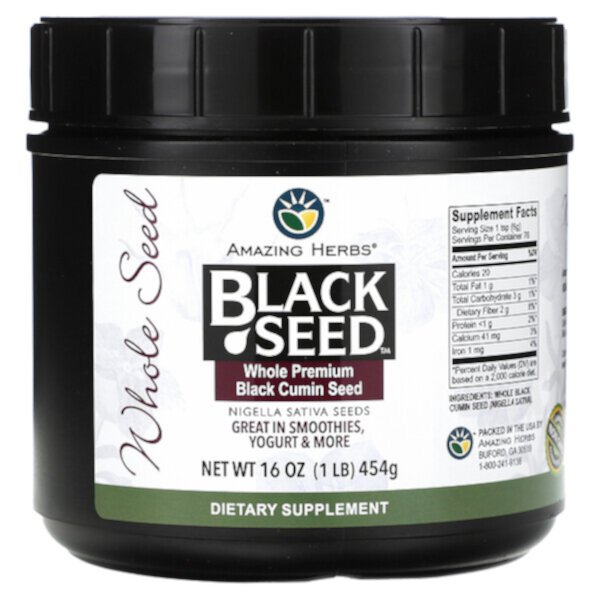 Black Seed, Цельные семена черного тмина премиум-класса, 16 унций (454 г) Amazing Herbs