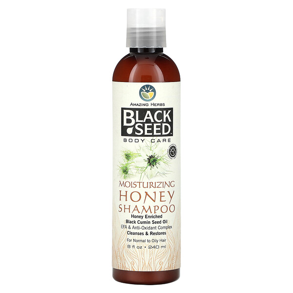 Black Seed, Увлажняющий медовый шампунь, для нормальных и жирных волос, 8 жидких унций (240 мл) Amazing Herbs