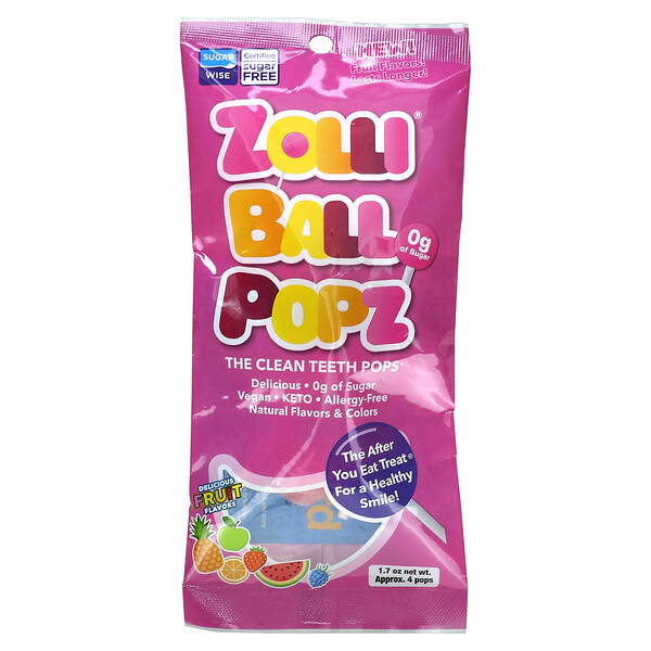 Zolli Ball Popz, The Clean Teeth Popz, вкусные фрукты, ок. 4 хлопка, 1,7 унции Zolli Pops