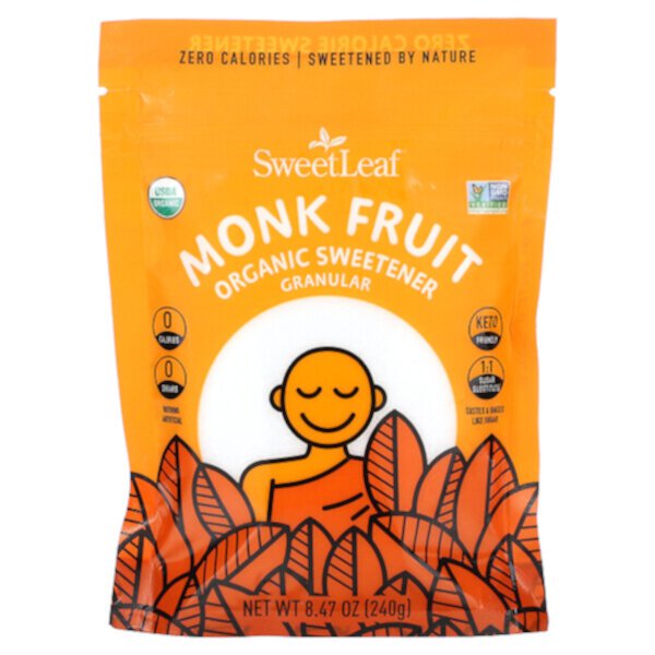 Sweet Leaf, Органический подсластитель Monk Fruit, гранулированный, 8,47 унции (240 г) Wisdom Natural