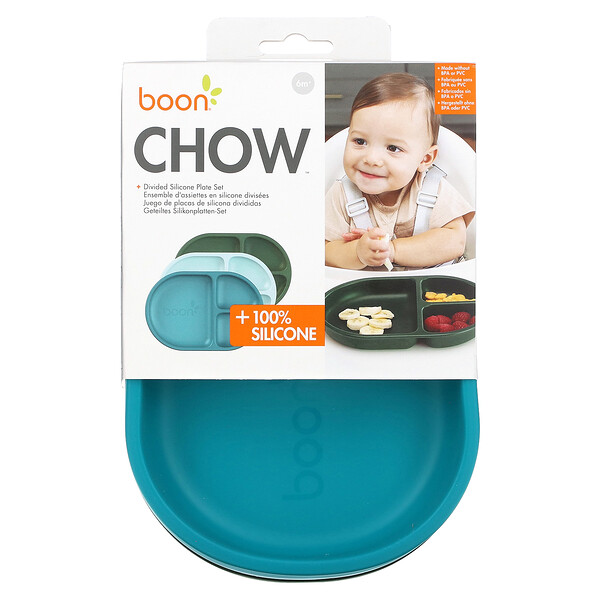 Chow, Набор разделенных силиконовых тарелок, от 6 месяцев, 3 шт. Boon
