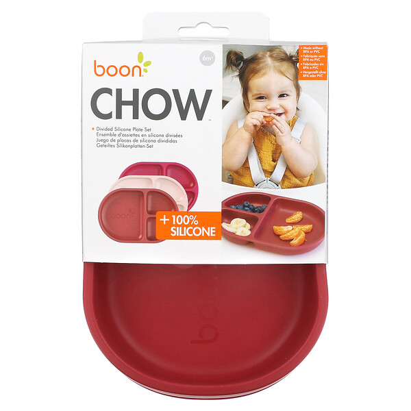 Chow, Набор разделенных силиконовых тарелок, от 6 месяцев, разноцветный, 3 шт. Boon