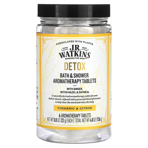 Detox, Таблетки для ароматерапии для ванны и душа, куркума и цитрон, 6 таблеток для ароматерапии, 0,8 унции (22 г) каждая J R Watkins