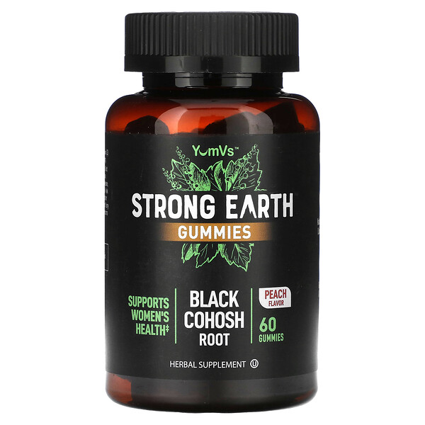 Strong Earth Gummies, корень клопогона черного, персик, 60 жевательных конфет Yum V's