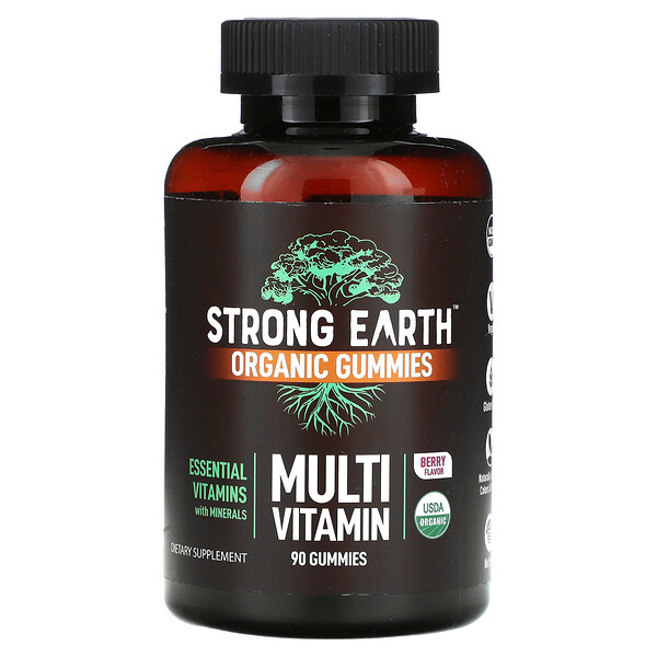 Органические жевательные конфеты Strong Earth Kids, мультивитамины, ягоды, 90 жевательных конфет Yum V's