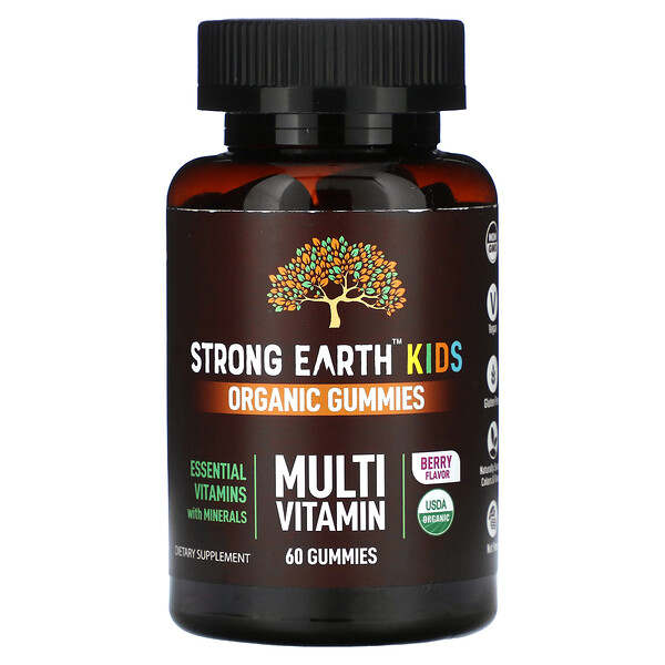 Органические жевательные конфеты Strong Earth Kids, мультивитамины, ягоды, 60 жевательных конфет Yum V's