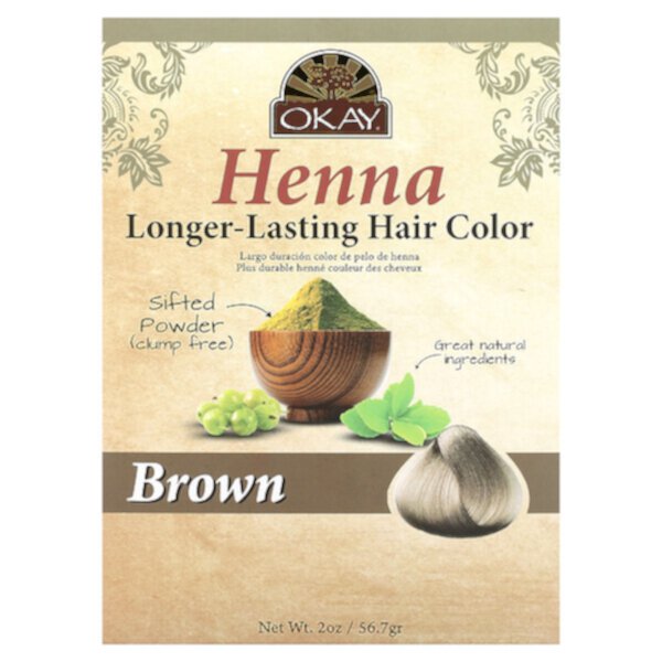 Хна, Стойкая краска для волос, коричневая, 2 унции (56,7 г) Okay Pure Naturals
