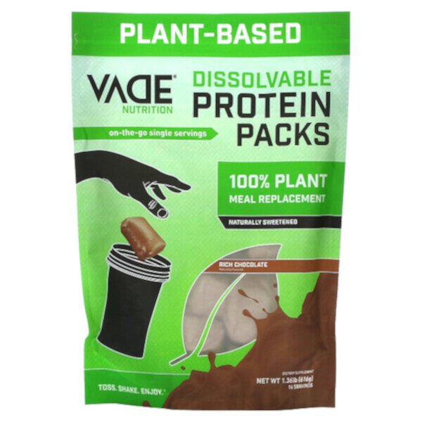 Пакеты растворимых протеинов, 100% заменитель растительной муки, насыщенный шоколад, 1,36 фунта (616 г) Vade Nutrition