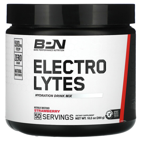Electrolytes, Смесь для гидратации напитков, клубника, 10,2 унции (290 г) Bare Performance Nutrition