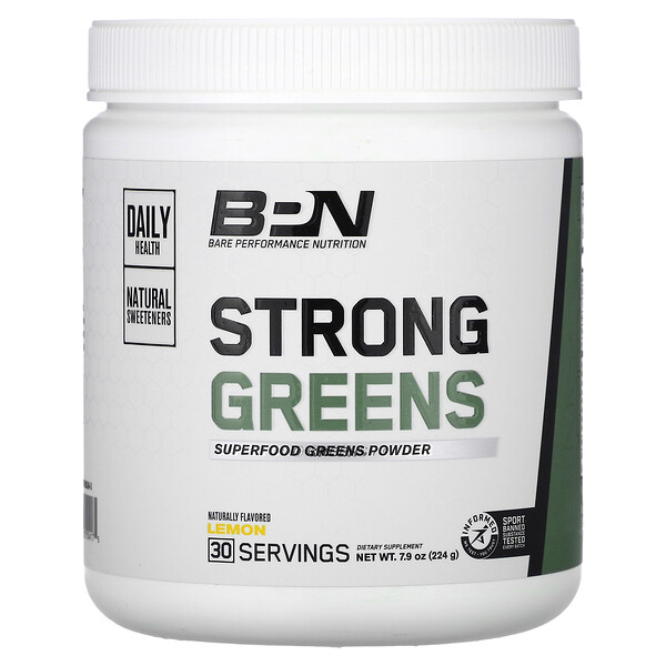 Strong Greens, Суперпродуктовый порошок зелени, лимон, 7,9 унции (224 г) Bare Performance Nutrition