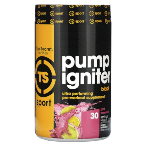 Sport, Pump Igniter Black, ультраэффективный предтренировочный комплекс, розовый лимонад, 15,8 унции (450 г) Top Secret Nutrition