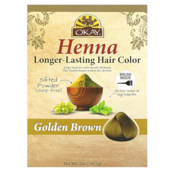 Хна, стойкая краска для волос, золотисто-коричневый, 2 унции (56,7 г) Okay Pure Naturals