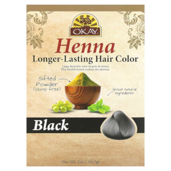 Хна, стойкая краска для волос, черная, 2 унции (56,7 г) Okay Pure Naturals