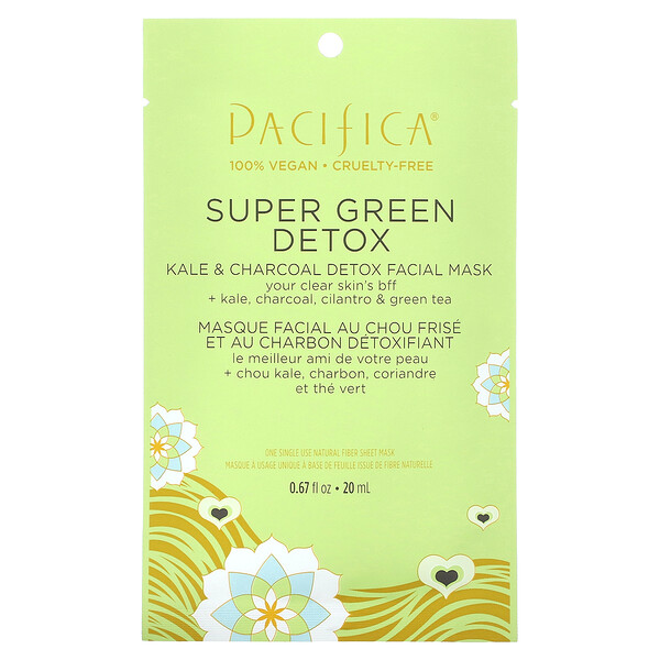 Super Green Detox, Косметическая маска для лица, капуста и уголь, 1 тканевая маска, 0,67 жидк. унции (20 мл) Pacifica